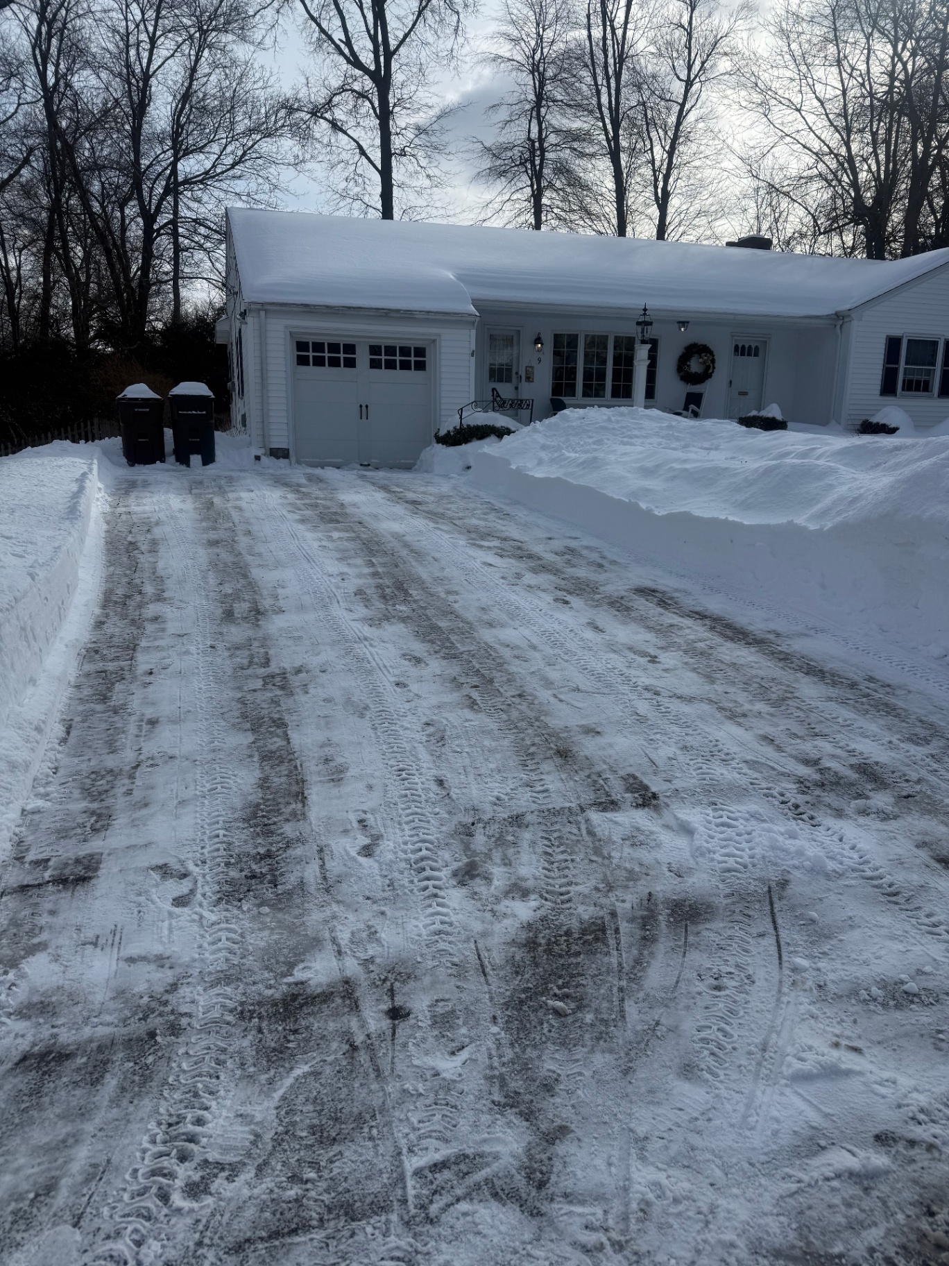 Plowed driveway in winter