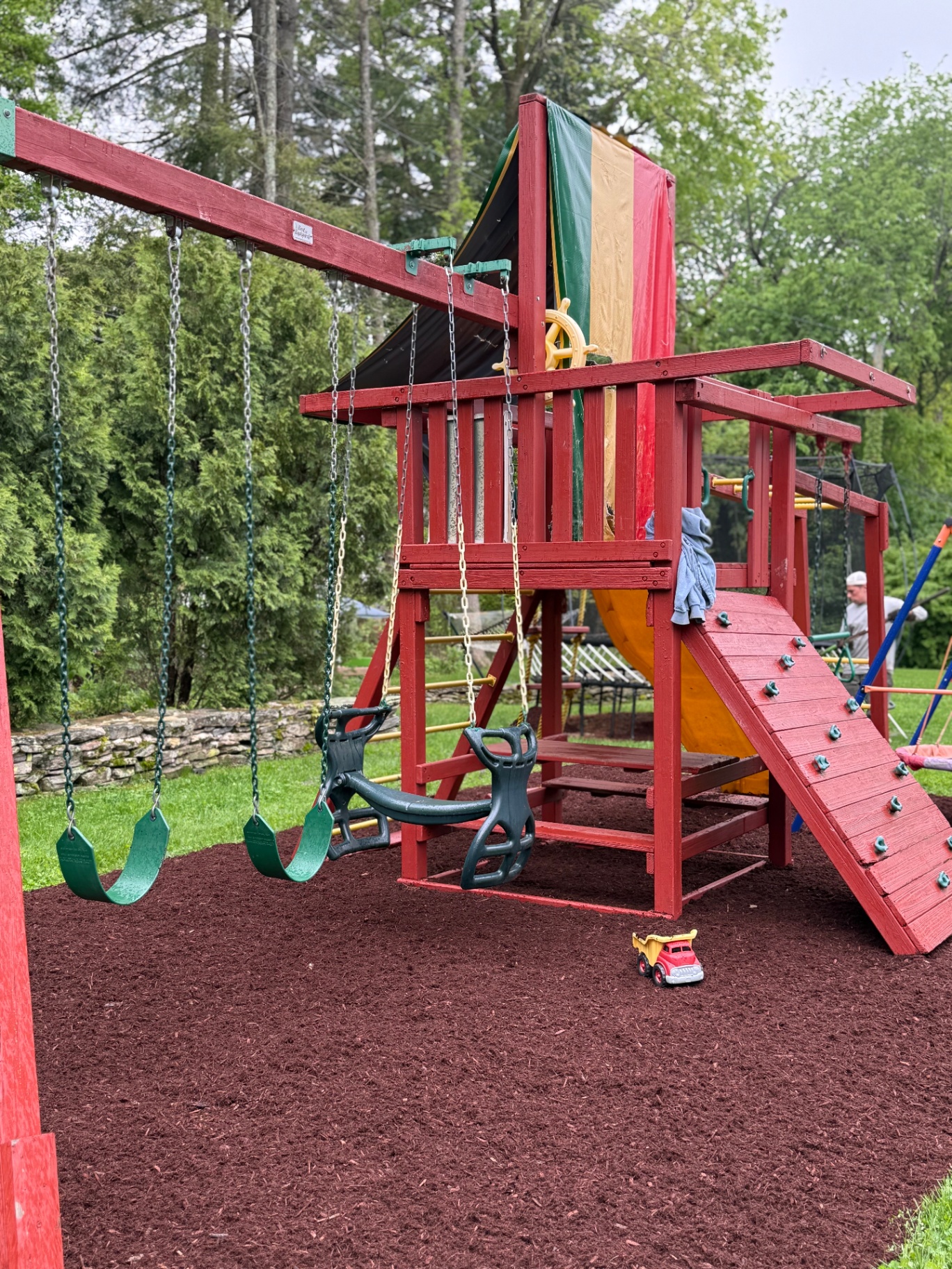 Freshly mulched playset area